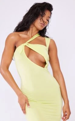 Lime Slinky Asymmetric Strap Knot Detail Midaxi Dress -Cheap Dress Store 4db581ed6f965b3231ca53586dfc970f3bd17fb9 cne1451 4