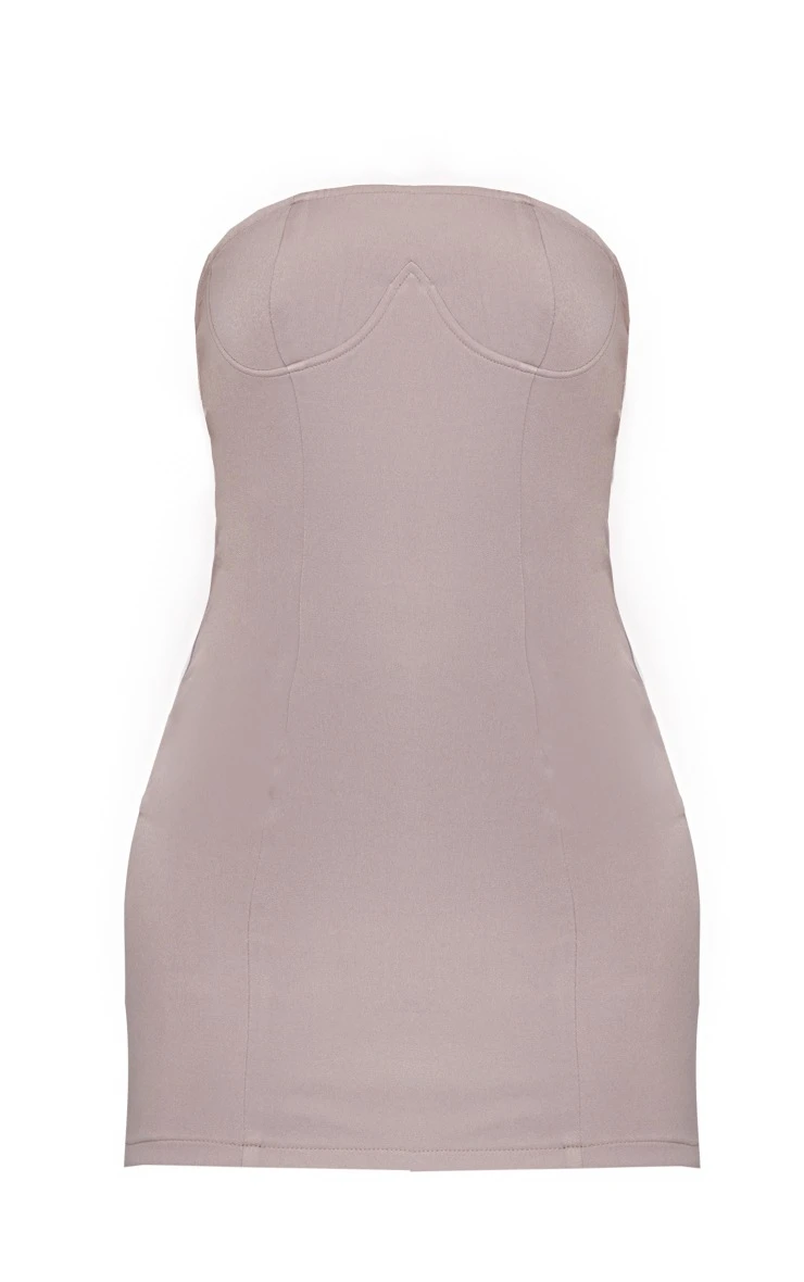 Taupe Woven Bandeau Under Bust Detail Bodycon Dress 7 Taupe Woven Bandeau Under Bust Detail Bodycon Dress - Image 5