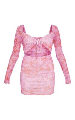 Hot Pink Floral Print Mesh Tie Front Cut Out Bodycon Dress -Cheap Dress Store 53fa3bc5be7a2d03c9d0102a8938dadc30c418b0 cnd6091 5