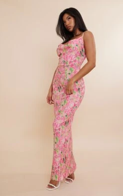 Pink Abstract Floral Printed Plisse Strappy Maxi Dress -Cheap Dress Store 5427d90668afc9fc82a623c41992c417b0d57ef7 cnd7607 3