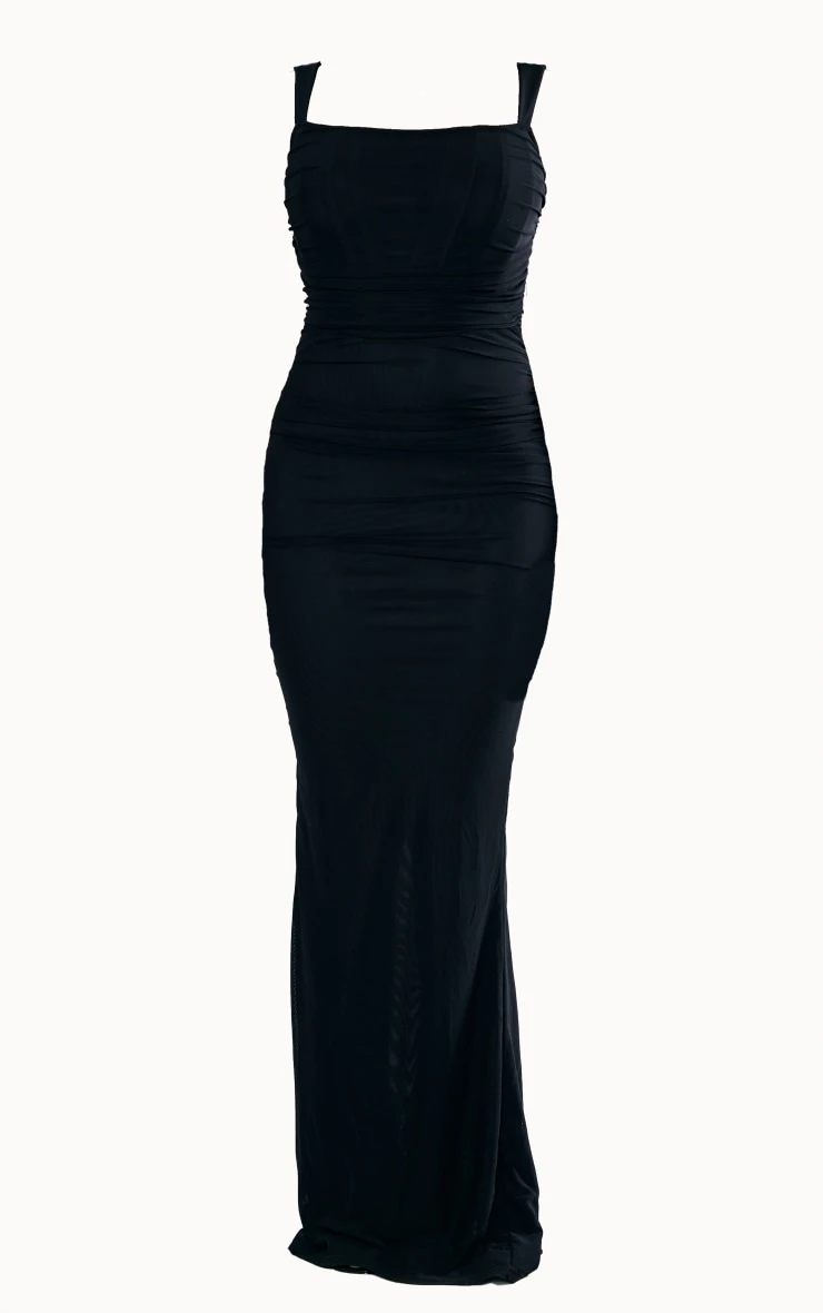Black Mesh Strappy Ruched Waist Maxi Dress 7 Black Mesh Strappy Ruched Waist Maxi Dress - Image 5