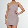 Taupe Woven Bandeau Under Bust Detail Bodycon Dress