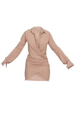 Taupe Textured Woven Extreme Plunge Bell Cuff Shirt Dress -Cheap Dress Store 571fab280e1fe5f82d68ee254e2105bd66c0fd67 cnd0597 5