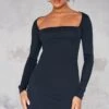 Black Rib Extreme Square Neck Bodycon Dress