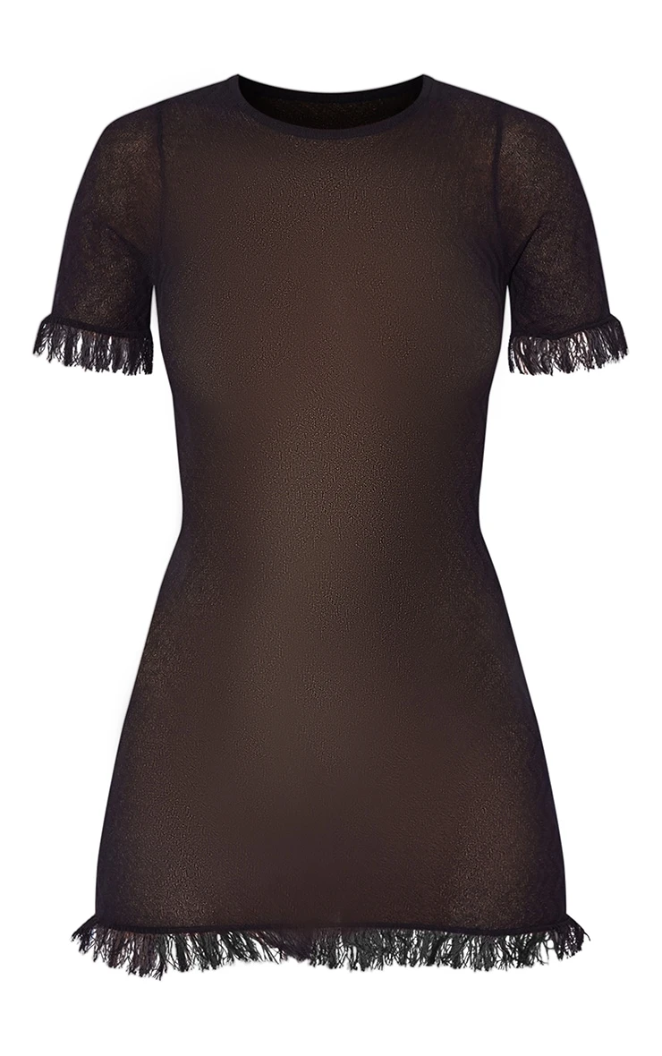 Black Sheer Knit Raw Edge Mini Dress 7 Black Sheer Knit Raw Edge Mini Dress - Image 5