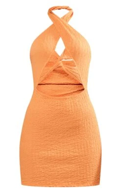 Orange Textured Halter Twist Detail Bodycon Dress -Cheap Dress Store 5e778756f81ed5a25606877350895784b908a079 cnd5890 5