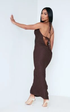 Chocolate Brown Textured Cowl Tie Back Ruched Bum Midaxi Dress -Cheap Dress Store 60147c6aa598ea22198a78bd9387f0b0804aa645 cnd7623 1