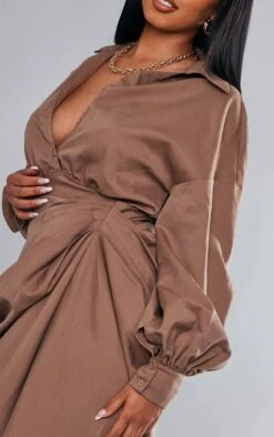 Taupe Balloon Sleeve Gathered Skirt Midi Shirt Dress -Cheap Dress Store 603bbc3aaa06a3849aa248a517a1ff557d1ead69 cnd0601 4