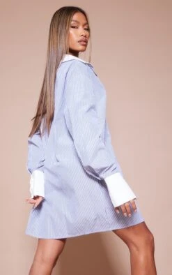 Blue Stripe Contrast Collar Oversized Shirt Dress -Cheap Dress Store 6161d3c7c1cf16a2044818656926c422f3dcce84 cnd1234 2