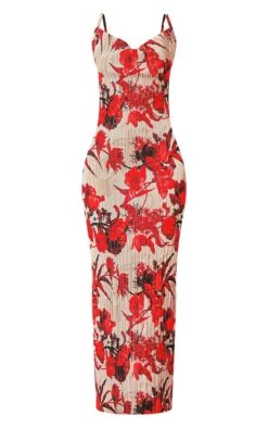 Nude Floral Print Plisse Strappy Maxi Dress -Cheap Dress Store 66509bae26e2e4d0ee2111c035995d40bfd3c2a8 cna1286 6