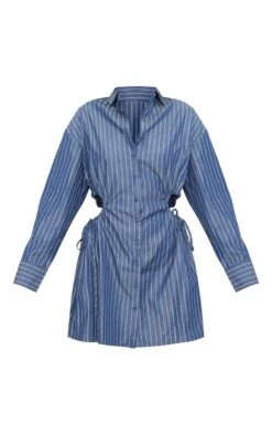 Dark Blue Stripe Cut Out Ruched Waist Detail Shirt Dress -Cheap Dress Store 66d5ac162c80df60f9c3ff93b3055e9d29957359 cnd4048 5