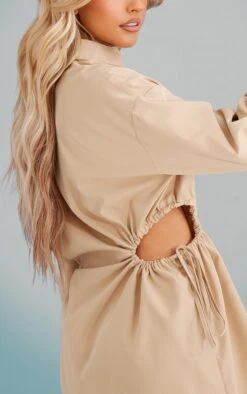 Stone Cut Out Ruched Waist Detail Shirt Dress -Cheap Dress Store 6746b5cd2ddd42277a5547ec096a1cdfaa8cf2a2 cnd4384 4