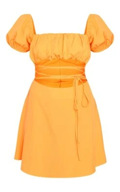 Orange Puff Sleeve Cut Out Strappy Shift Dress -Cheap Dress Store 67b555fb337f3076165902777cf40e1de04998e7 cnd5486 5