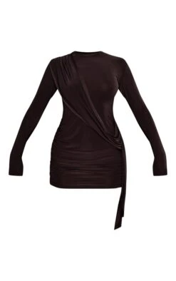 Chocolate Slinky Drape Detail Shoulder Pad Bodycon Dress -Cheap Dress Store 67c75954fcb191b23e52e644e03ad10c9956a4f4 cnc7753 5