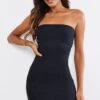 Black Ribbed Bandeau Underbust Detail Bodycon Dress