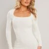 Cream Rib Square Neck Split Hem Long Sleeve Bodycon Dress 2 Cream Rib Square Neck Split Hem Long Sleeve Bodycon Dress -Cheap Dress Store 68a73d17fa1cd4ed12a193b4b985408ee17d03e7 cnd5400 1