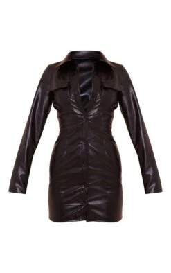 Black Faux Leather Button Down Shirt Dress -Cheap Dress Store 695e5ff180a060cad1ad11d1cdccb2896a86aa68 cnc6639 5