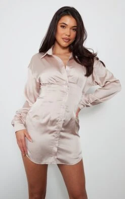 Champagne Satin Fitted Waist Shirt Dress -Cheap Dress Store 69abd5d644d0655d7e0bd01bbdcfc38659f6fed6 cnc7696 3