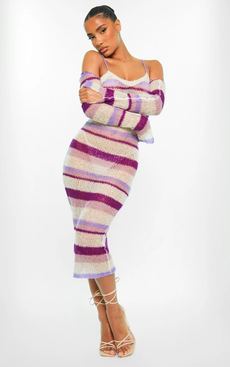 Lilac Stripe Open Knit Maxi Dress & Sleeves 3 Lilac Stripe Open Knit Maxi Dress & Sleeves