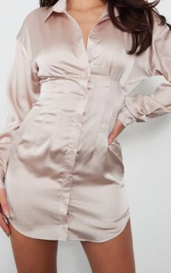 Champagne Satin Fitted Waist Shirt Dress -Cheap Dress Store 6bb4ffd4e23824044dae1ad332cb24e9638df373 cnc7696 4