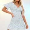 Blue Ditsy Floral Print Shirred V Neck Bodycon Dress -Cheap Dress Store 6cc434b474ac70aba80b5f24e422cc261262ef47 cnc8280 1