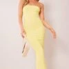 Lemon Textured Rib Bandeau Maxi Dress
