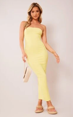 Lemon Textured Rib Bandeau Maxi Dress