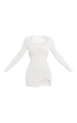 Cream Rib Square Neck Split Hem Long Sleeve Bodycon Dress -Cheap Dress Store 6ec3e8906736796526d88765ab6f39fee5416517 cnd5400 5