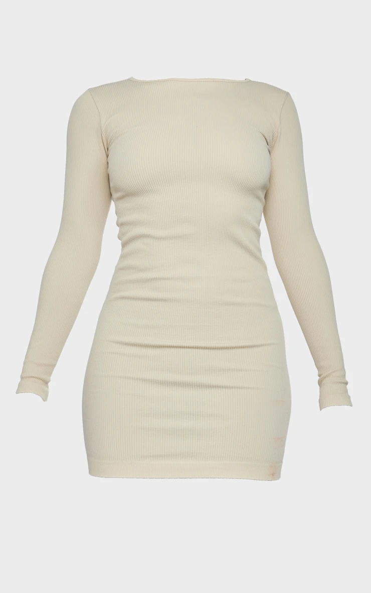 Desert Sand Structured Contour Rib Ruched Bodycon Dress 7 Desert Sand Structured Contour Rib Ruched Bodycon Dress - Image 5