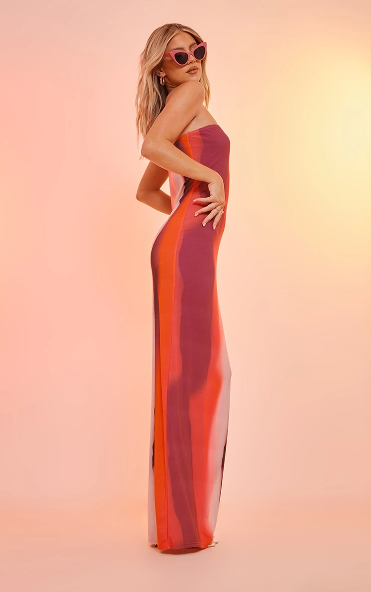 Pink Ombre Print Slinky Bandeau Maxi Dress 5 Pink Ombre Print Slinky Bandeau Maxi Dress - Image 3