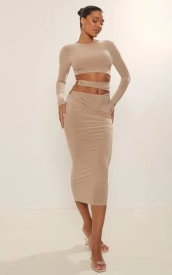 Stone Slinky Cut Out Waist Ring Detail Midi Dress