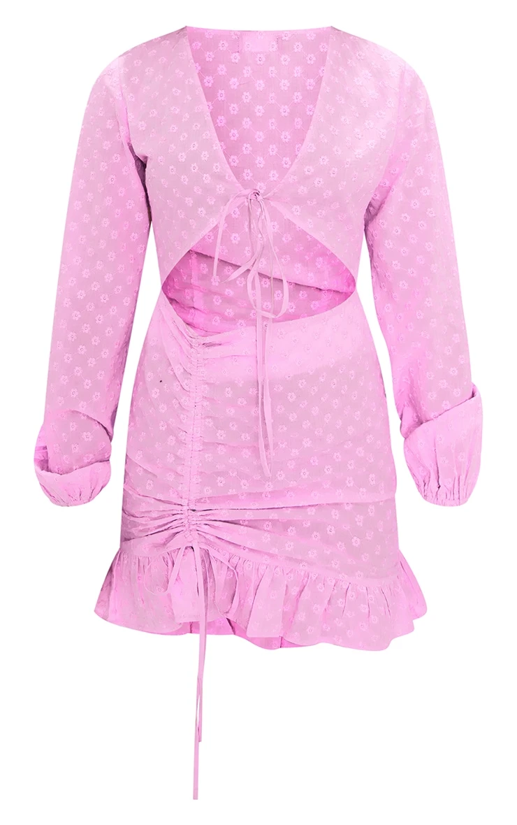 Lilac Ditsy Embroidered Ruched Skirt Bodycon Dress 7 Lilac Ditsy Embroidered Ruched Skirt Bodycon Dress - Image 5