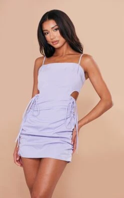 Lilac Woven Cut Out Side Ruched Bodycon Dress