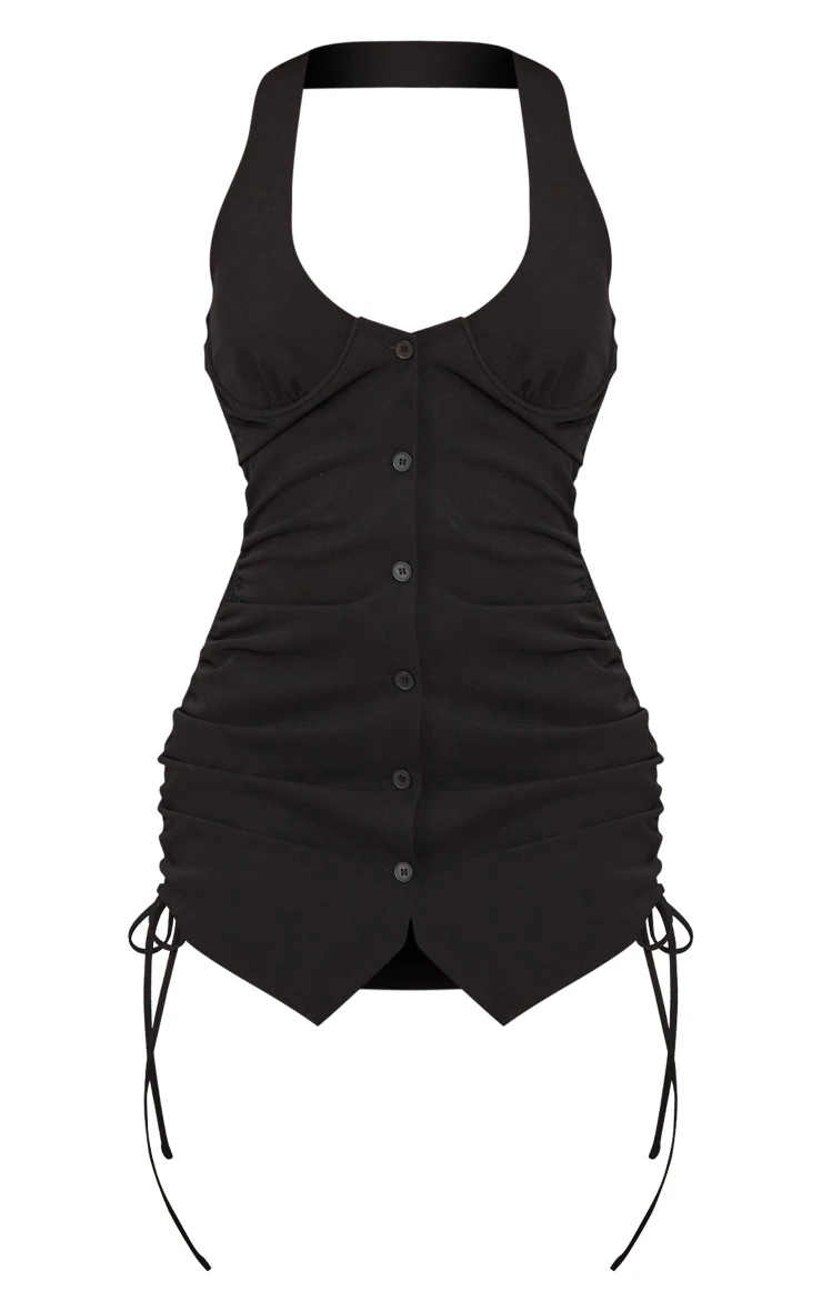 Black Woven Underwired Ruched Side Halter Bodycon Dress 7 Black Woven Underwired Ruched Side Halter Bodycon Dress - Image 5