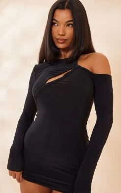 Black Slinky Asymmetric Hook & Eye Long Sleeve Bodycon Dress -Cheap Dress Store 77e52a0994b3b7d09c1948f02aab01ead459bd4a cnd0323 4