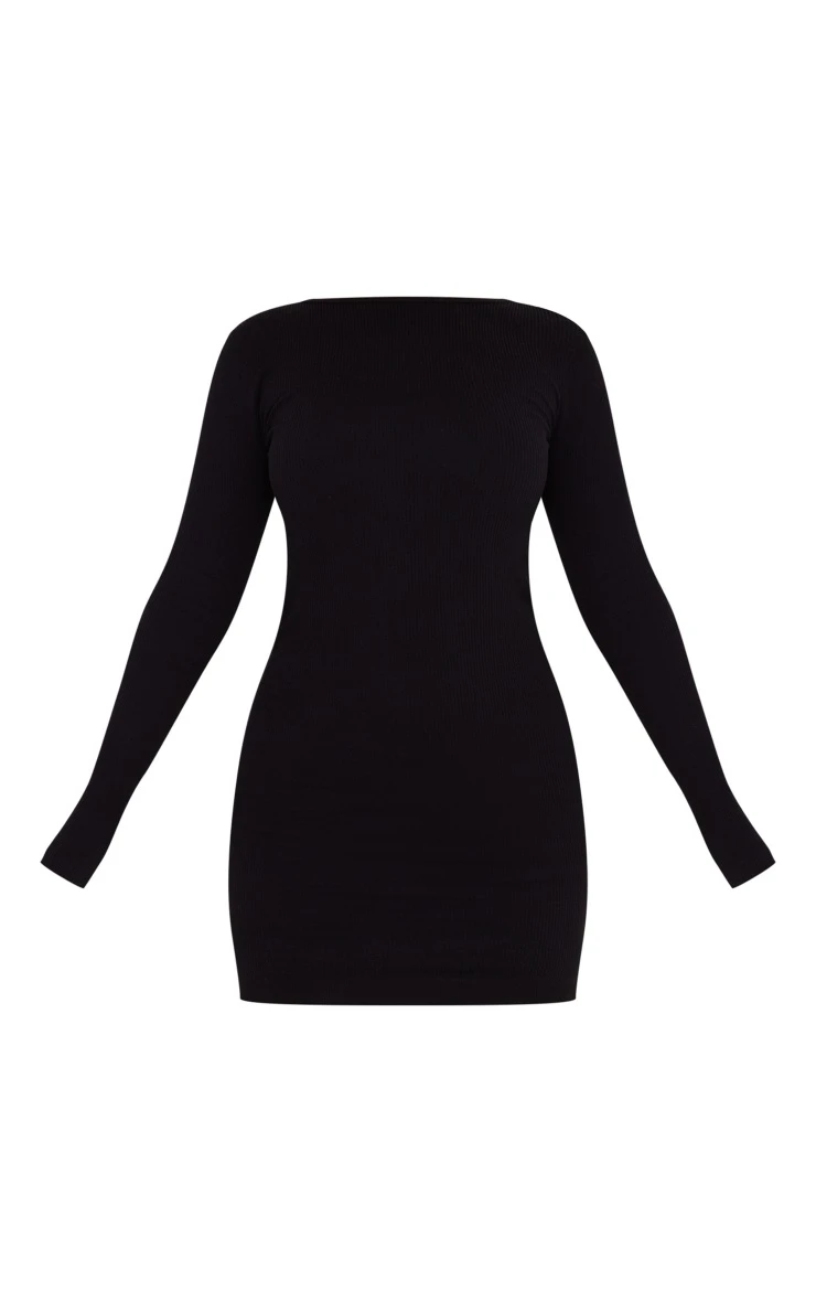 Black Structured Contour Rib Ruched Bodycon Dress 6 Black Structured Contour Rib Ruched Bodycon Dress - Image 4