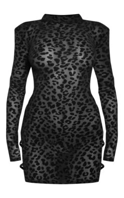 Black Leopard Flocked Ring Detail Long Sleeve Bodycon Dress -Cheap Dress Store 7ac7cad7e8db8ecca814cf9410ffc8d32fe72993 cnb0725 5