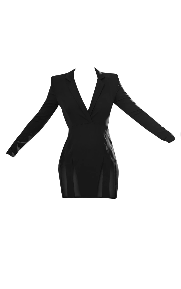 Black Plunge Contrast Backless Mesh Panel Blazer Dress 7 Black Plunge Contrast Backless Mesh Panel Blazer Dress - Image 5