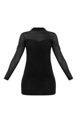 Black Slinky Mesh Insert Long Sleeve Bodycon Dress -Cheap Dress Store 7ca790f880527a08103e48f788c5d7996042e59c cnc2326 5