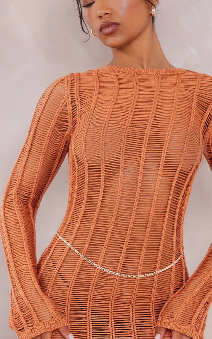 Tan Tassel Knit Open Back Maxi Dress 6 Tan Tassel Knit Open Back Maxi Dress - Image 4