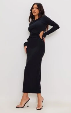 Black Ribbed Side Cut Out Long Sleeve Maxi Dress -Cheap Dress Store 7d10151b4dbb5b21e32728cd567c6a1e53d2d90f cnd1255 3