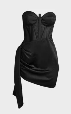 Black Satin Corset Detail Draped Skirt Bodycon Dress -Cheap Dress Store 7dcfda276e8f1c423ea379436628f85508ccd93c cnc7704 5