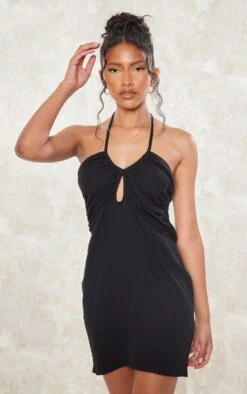 Black Linen Look Ruched Cut Out Halterneck Bodycon Dress -Cheap Dress Store 7eb01a234c0fb0c0d1537fe1b32bcbd6713a5f4e cnd5494 1