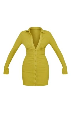 Chartreuse Brushed Rib Long Sleeve Ruched Shirt Dress -Cheap Dress Store 7f6aa9374b298d685d3c08b3053f7e28f0dd7388 cmp8333 5