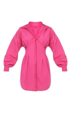 Hot Pink Fitted Waist Long Sleeve Shirt Dress -Cheap Dress Store 8076464f93d8538f7a8c663b86a9dbec2b40f320 cne1922 5
