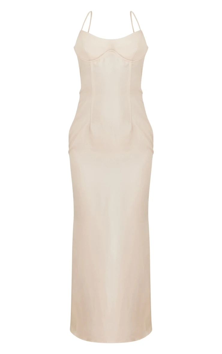 Cream Satin Underbust Detail Strappy Maxi Dress 7 Cream Satin Underbust Detail Strappy Maxi Dress - Image 5