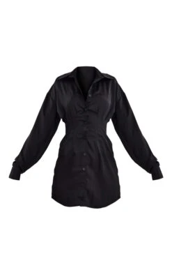 Black Satin Fitted Waist Shirt Dress -Cheap Dress Store 851ee572b2fb04f48546bde5006850ce8962e0b4 cnc7697 5