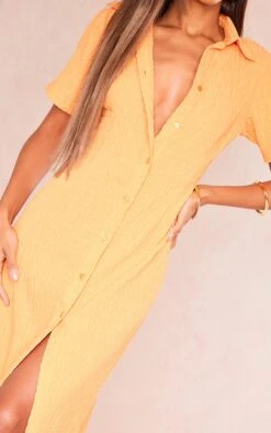 Orange Crinkle Textured Button Maxi Shirt Dress -Cheap Dress Store 858ed47fac3e449e1313c295685b5f8a260c7e56 cnd8851 4