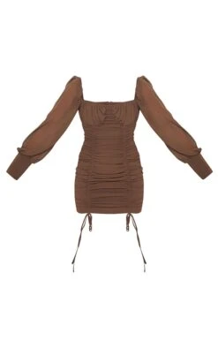 Taupe Chiffon Long Sleeve Ruched Skirt Bodycon Dress -Cheap Dress Store 870e99243e74dadf9b2552cb54af06bb039513bb CMN4832 5