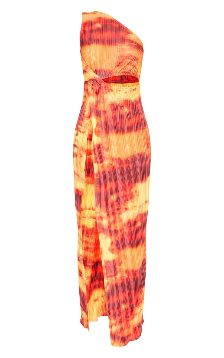 Orange Print Plisse Knotted Split Detail Maxi Dress 7 Orange Print Plisse Knotted Split Detail Maxi Dress - Image 5